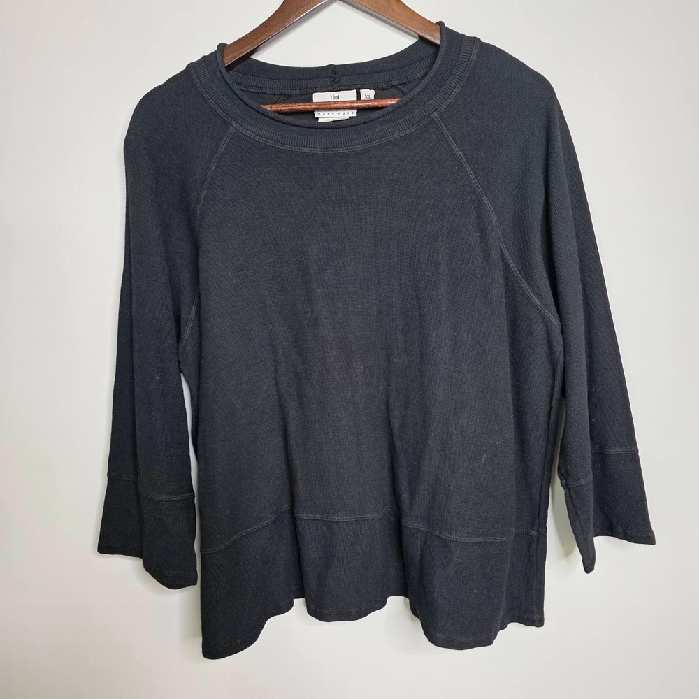 Hot Cotton by Marc Pullover Women's Size XL Black Raglan 3/4 Sleeve Top Crewneck